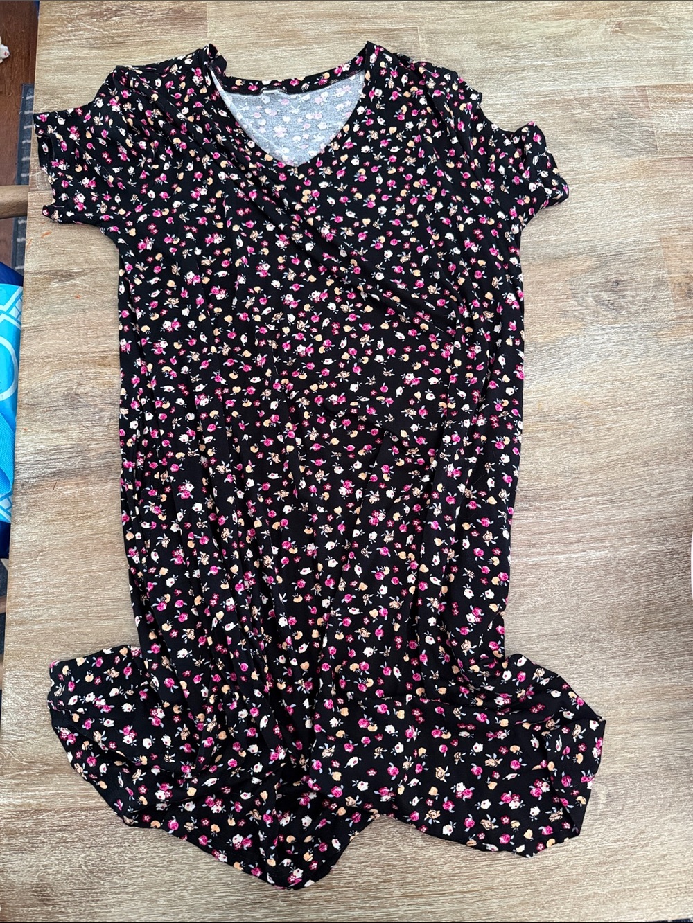 Women's Black Mini Dress with Pink & Cream Floral Print